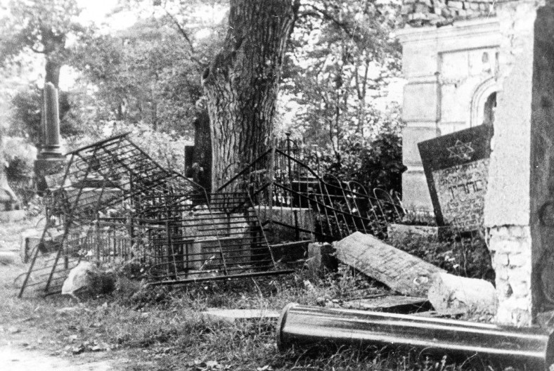Smashed gravestones in the Jewish cemetary in Vilna